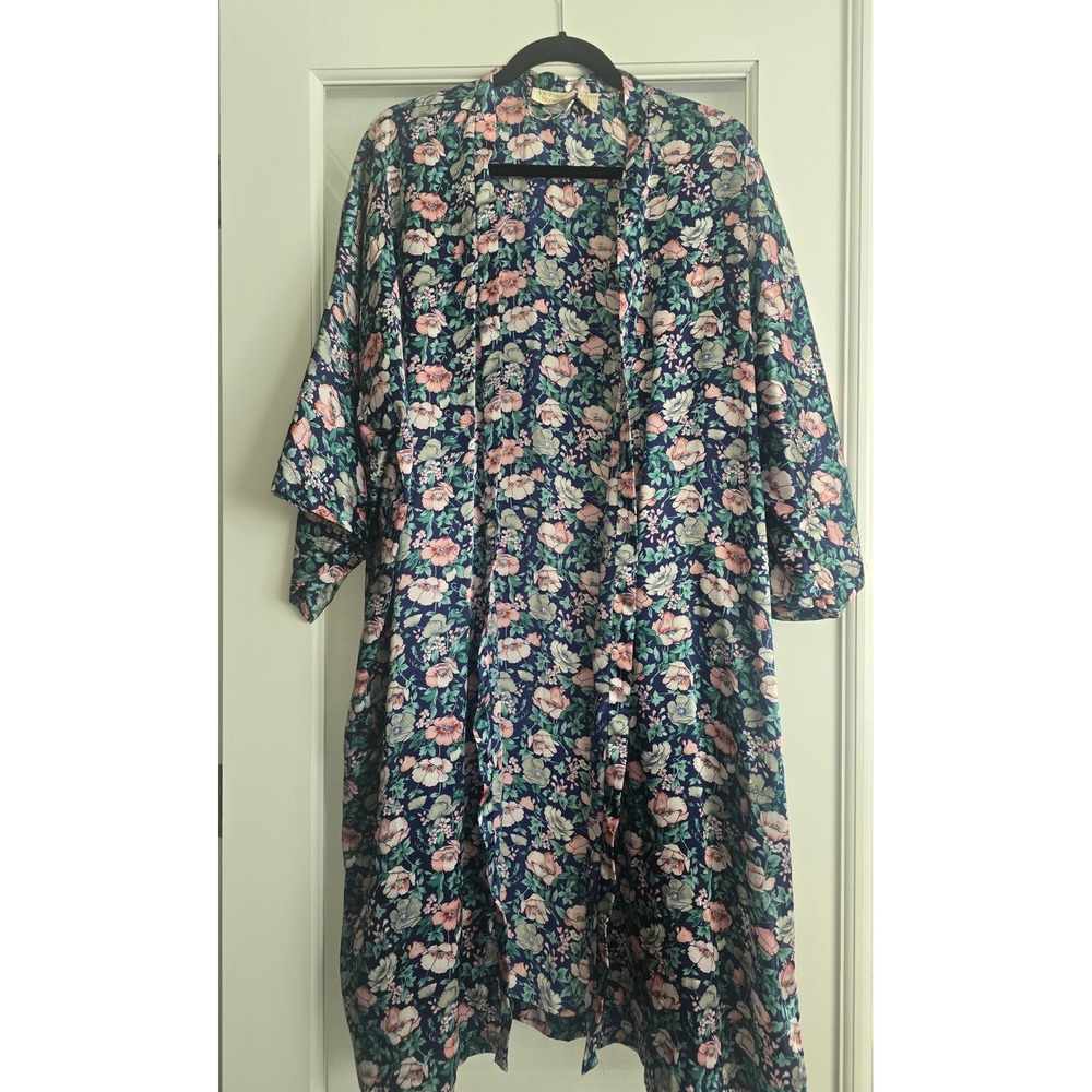 Vintage Victoria's Secret Gold Label Floral Kimono Robe Navy Pink Green One Size